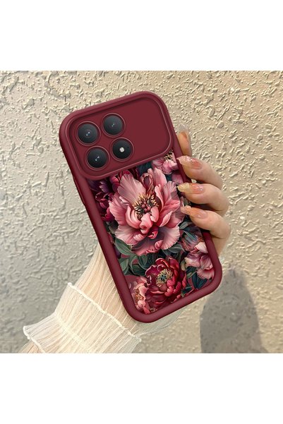 CHICASELUX Poco F8 Pro 5g Compatible Stylish Burgundy Frame Nostalgic Peony P...