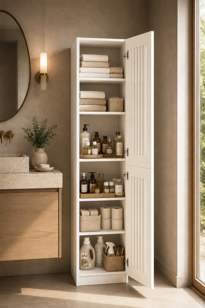Avmpark West 5 Raflı Çok Amaçlı Boy Dolabı Mutfak Banyo Balkon Kiler Düzenleyici Dolap Beyaz 210x50 cm