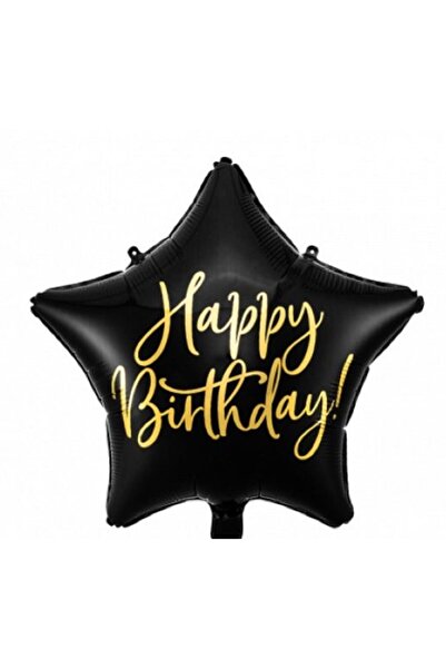 Generic Brand 18" Μπαλόνι Αστέρι Happy Birthday Μαύρο
