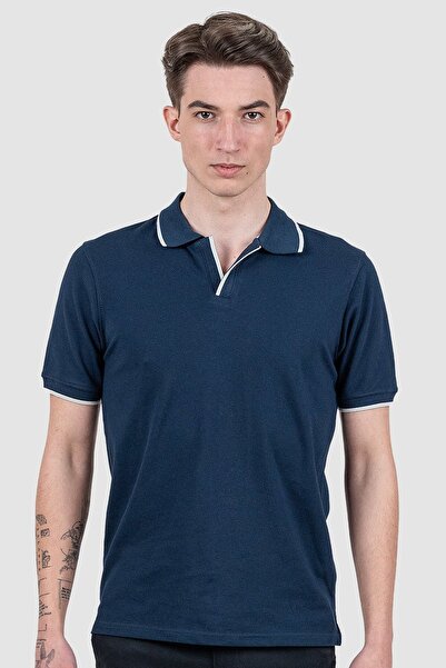 Bakers Tricou polo bărbați slim fit bleumarin cu guler deschis