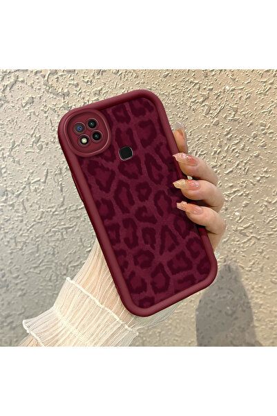 CHICASELUX Redmi 9C/10A Uyumlu Yüksek kalite bordo leopar desenli yumuşak sil...