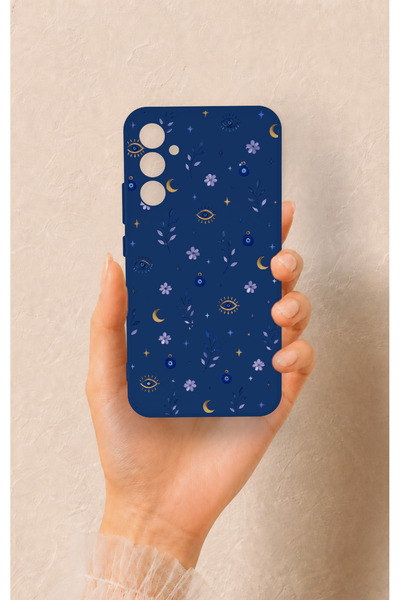 Vip Case Samsung A34 Uyumlu Mavi Nazar Papatya Desenli Silikon Kılıf