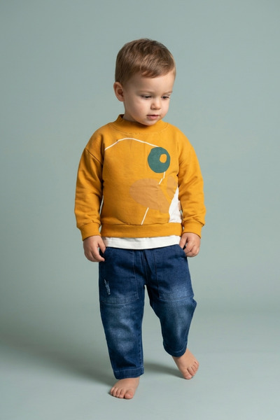 zumino Baby Boy 2-Piece Set Geometric Patterned Sweatshirt Relaxed Fit Jean T...