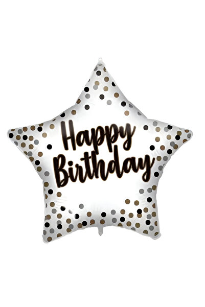 Generic Brand 18'' Μπαλόνι Αστέρι Happy Birthday Λευκό