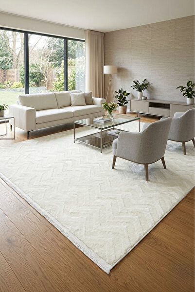 ALA RUGS KREM Yumuşak Kaymaz Özel Taban Peluş Salon ve Yolluk Halısı
