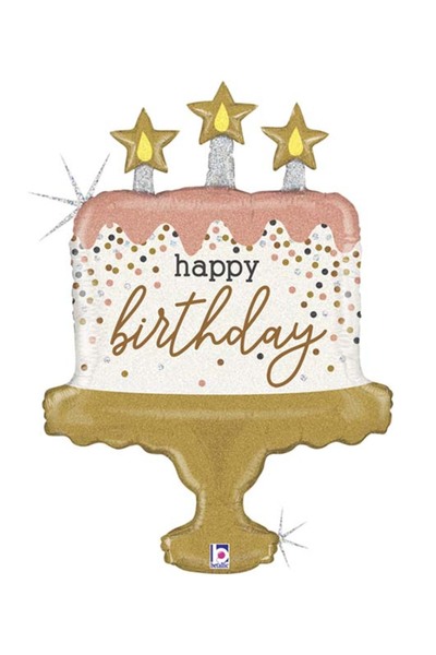 Generic Brand 33" Μπαλόνι τούρτα Happy Birthday με κομφετί