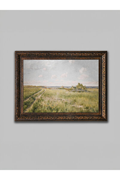 WoodyArts O cale în câmp, tablou decorativ de perete pentru sufragerie, înrăm...