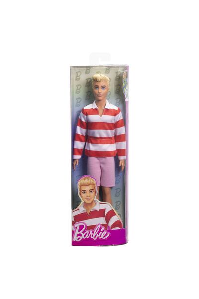 mattel BARBIE FASHIONISTAS PAPUSA KEN BLOND CU BLUZA POLO DUNGI ROSII ALBE