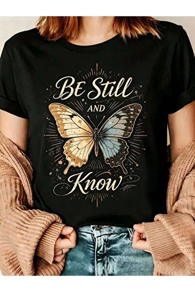 26LIK Casual Inspirational Women's T-Shirt Be Still And Know Butterfly Design...