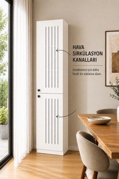 Avmpark West 5 Raflı Çok Amaçlı Boy Dolabı Mutfak Banyo Balkon Kiler Düzenleyici Dolap Beyaz 210x50 cm