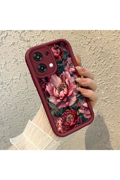 CHICASELUX Oppo F31 Compatible Stylish Burgundy Frame Nostalgic Peony Pattern...