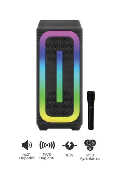 SEYUTECH Bluetooth Hoparlör RGB Led Işıklı Karaoke Mikrofon Hediyeli Taşınabi...