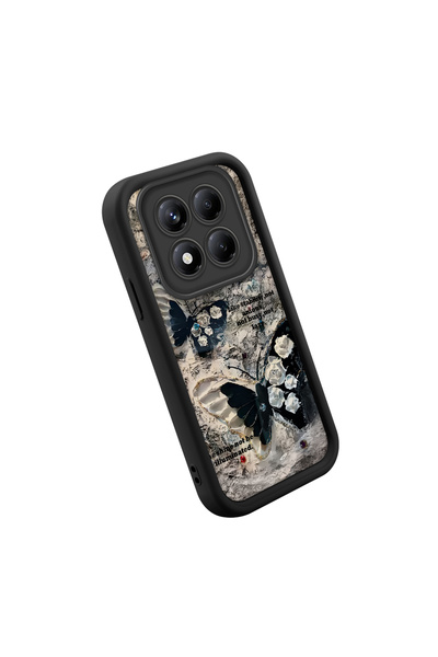 CASEVIBE Redmi Note 14 Pro Plus+ 5G Uyumlu Siyah Kelebek ve Beyaz Gül Desenli...