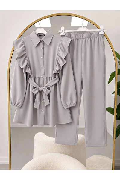 EC MODA Women's Ruffle Detailed Sleeveless Hijab Suit with Drawstring Pants