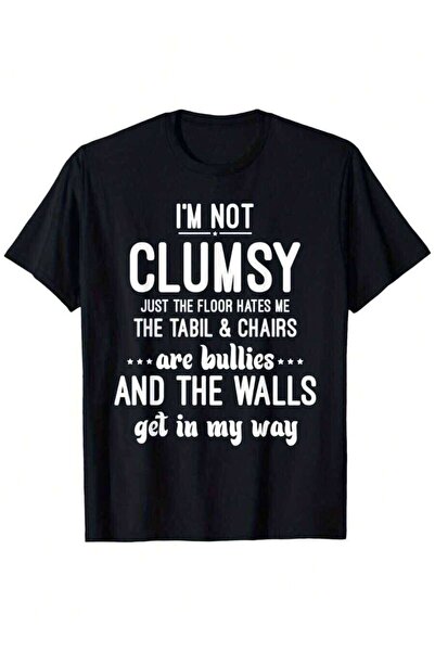 kai22 تي شيرت رجالي بطباعة نصية بيضاء بعبارة "I'm Not Clumsy" - قميص فكاهي بط...