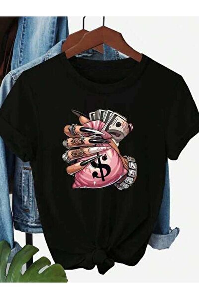 21JNRY Oversized T-Shirt, Loose Fit, Flat Print [Women's Money Design-Shirt] ...