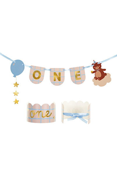 Generic Brand Σετ Γιρλάντα και Στέμμα 1st Birthday Αρκουδάκι (2 τεμ)