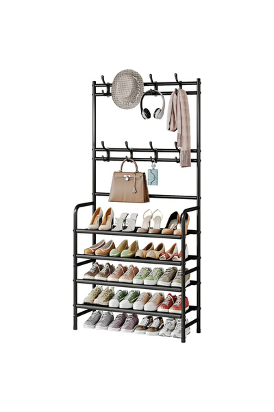 Snooe Coat Rack Shoe Rack With Storage Hooks Standing Organizer 4 Tier Metal ...