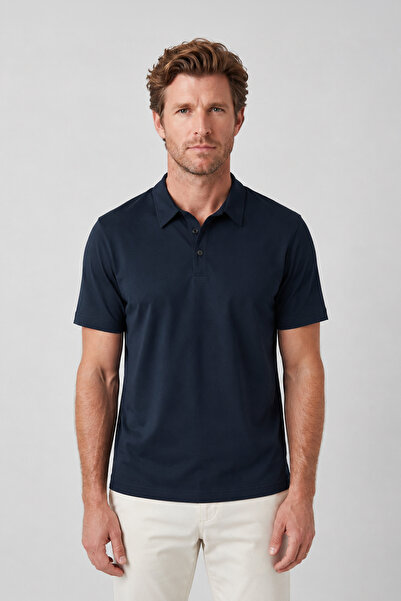 goffra Men's Prestige Polo Collar T-Shirt 110S Pima Cotton Liquid Ammonia Mer...