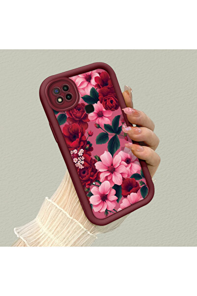 CHICASELUX Redmi 9C/10A Uyumlu Pembe zemin canlı renk çiçek deseni darbeye da...