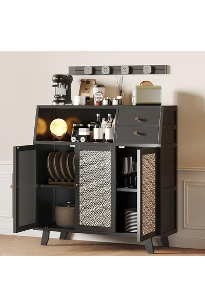 GGEROU Modern Wooden Storage Kitchen Cabinet with Shelves,Coffee Bar Cabinet,...