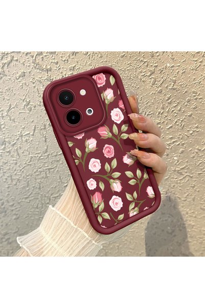 CHICASELUX Vivo Y28 4g Compatible Burgundy Background Roses Flower Pattern So...