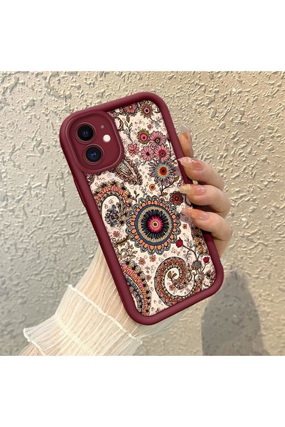 CHICASELUX iPhone 11 Compatible Retro Ethnic Floral Print Shock-Absorbing Dai...