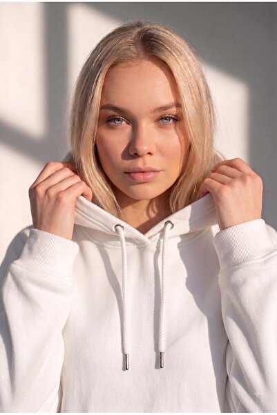 thefun fashion Γυναικείο φούτερ με λευκή κουκούλα, υπερμεγέθης εφαρμογή, βαμβ...