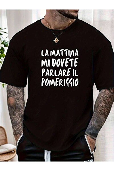 NOURAM Men'S Summer Casual Round-Neck Short-Sleeve T-Shirt With "LA MATTINA M...