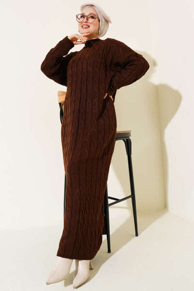 KAŞİHA Hair Braided Leather Belted Knitted Women's Dress