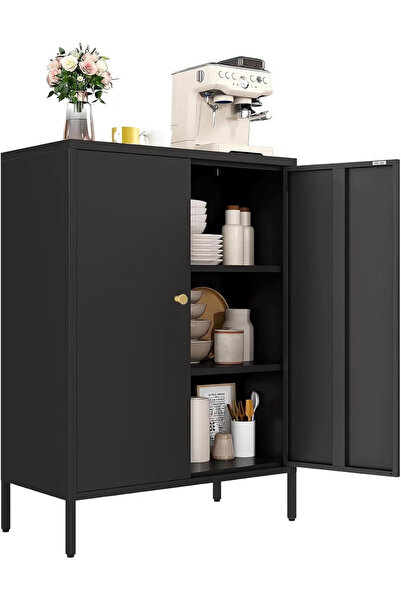 GGEROU Metal Buffet Cabinet,Storage Kitchen Cabinet with Shelves,Coffee Bar C...