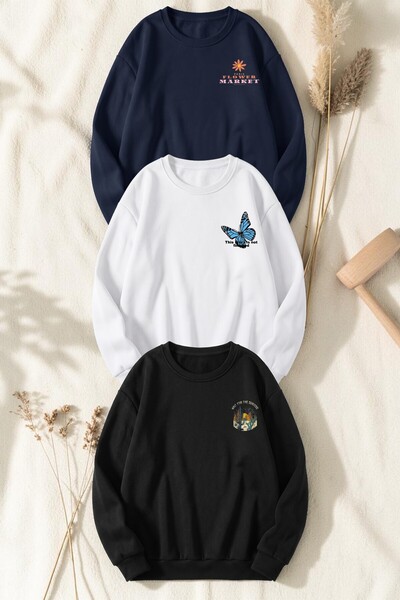 uyguntarz Unisex Mixed Printed Crew Neck Sweatshirt Set – Pack of 3