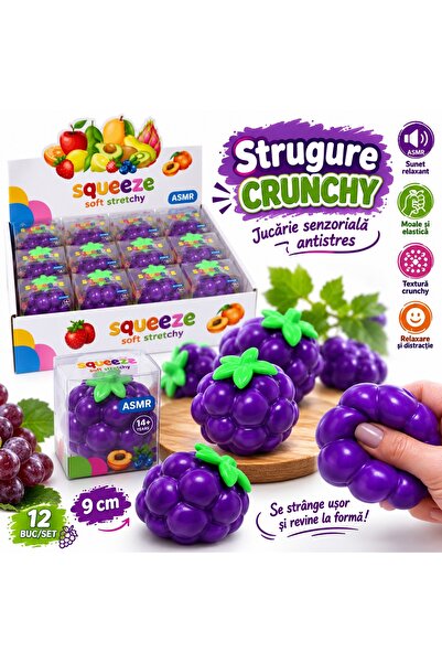 SHOP LIKE A PRO Strugure Squishy Crunchy, 9 cm, Jucărie Senzorială Antistres,...