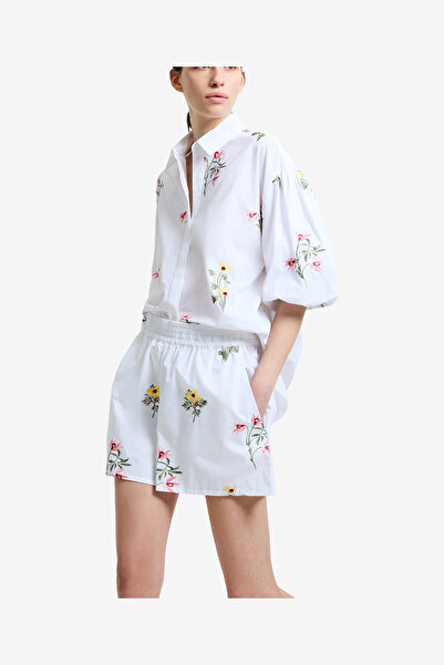 French Connection Women's Cotton Floral Embroidered White Shorts