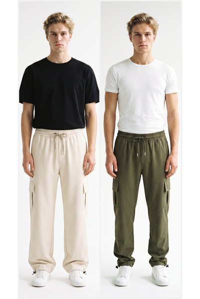 VESTRO Men's 2-Piece Parachute Fabric Baggy Trousers with Commando Pockets, W...