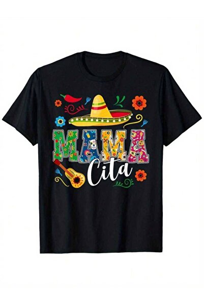 25W Mamacita Fiesta Floral Print Cotton T-Shirt Mexican Design With Sombrero, Guitar Flowers Round Neck Men Women Perfect For Cinco De Mayo, Halloween, Thanksgiving & Christmas Gifts - Sizes S To 3XL,