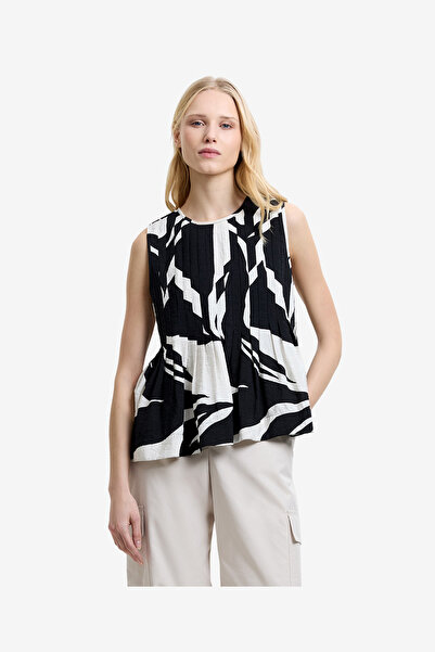 French Connection Women's Black/Cream Jessie Lindy Slvls Top