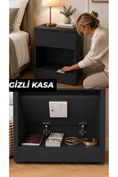 İYON LİFE Modern Kasa Komodin- Gizli Bölmeli Akıllı Komodin - Gizli Bölmeli Ç...