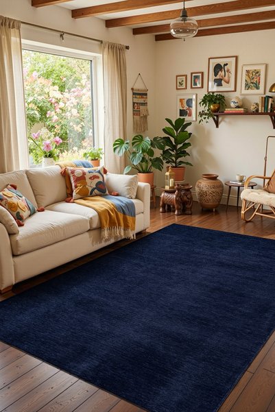 Cotto Home Valerıa VLR01N Lacivert Dekoratif Şönil Kilim Modern Desen Yıkanab...