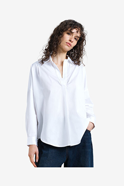 French Connection Women's Linen White/Khaki Lotta Alexis Cutout Back Shirt
