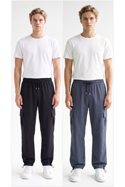 VESTRO Men's 2-Piece Parachute Fabric Baggy Trousers with Commando Pockets, W...