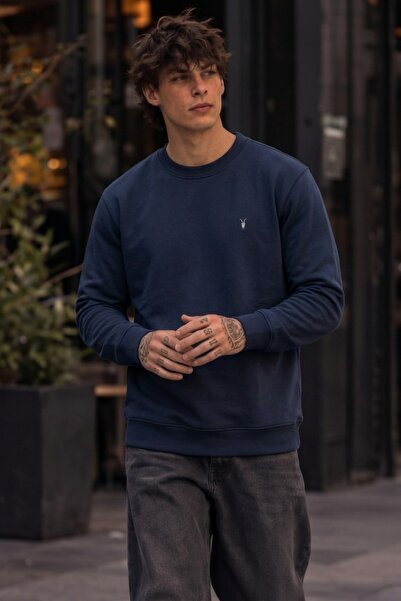 COMBİNE MİCHAİL Knitted Winter Casual Navy Blue Men's Sweatshirt