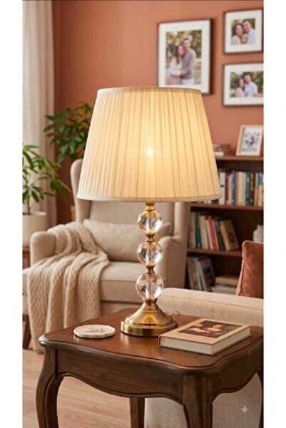 Genel Markalar GOLD AYAKLI ŞEFFAF İŞLEMELİ KREM MODERN ABAJUR 65 CM