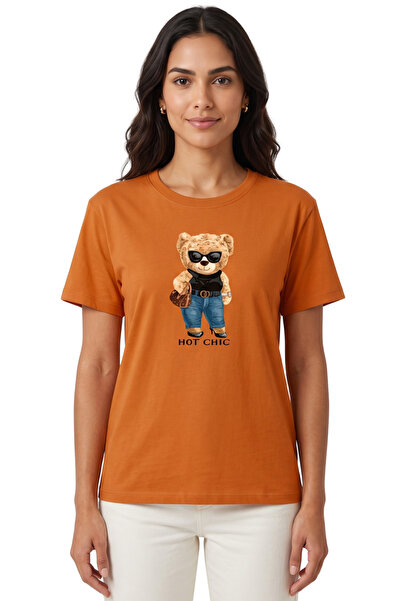 DK DAKSEL Women's Orange Hot Chic Teddy Bear Printed 100% Cotton Comfortable ...