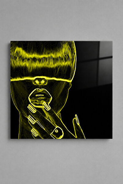 Özel Tasarım Premium Fine Art Diasec (Dipleks) Tablo - Neon Kadın Portresi - Pleksi Sandviç Duvar Dekoru (100x100 cm)