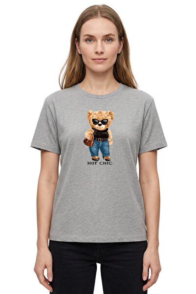 DK DAKSEL Women's Gray Hot Chic Teddy Bear Printed 100% Cotton Comfortable Fi...