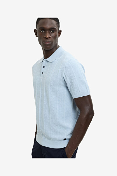French Connection Men's Ballad Blue Ss Texture Knitted Polo T-Shirt
