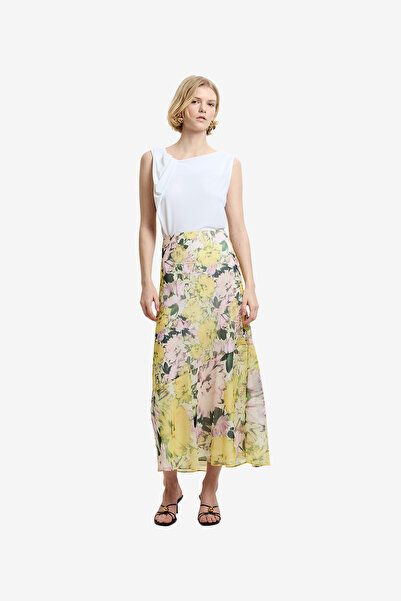 French Connection Women's Yellow Multi Carla Emina Chiffon Skirt
