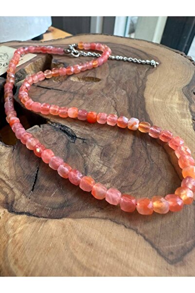 parze doğaltaş Yemen Agate Natural Stone Cube Cut String Necklace