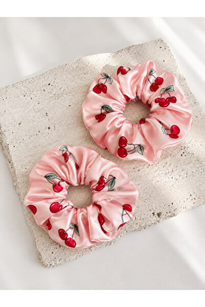 PELKAN ATELİER Kiraz Rüyası 2’li Saten Scrunchie Seti